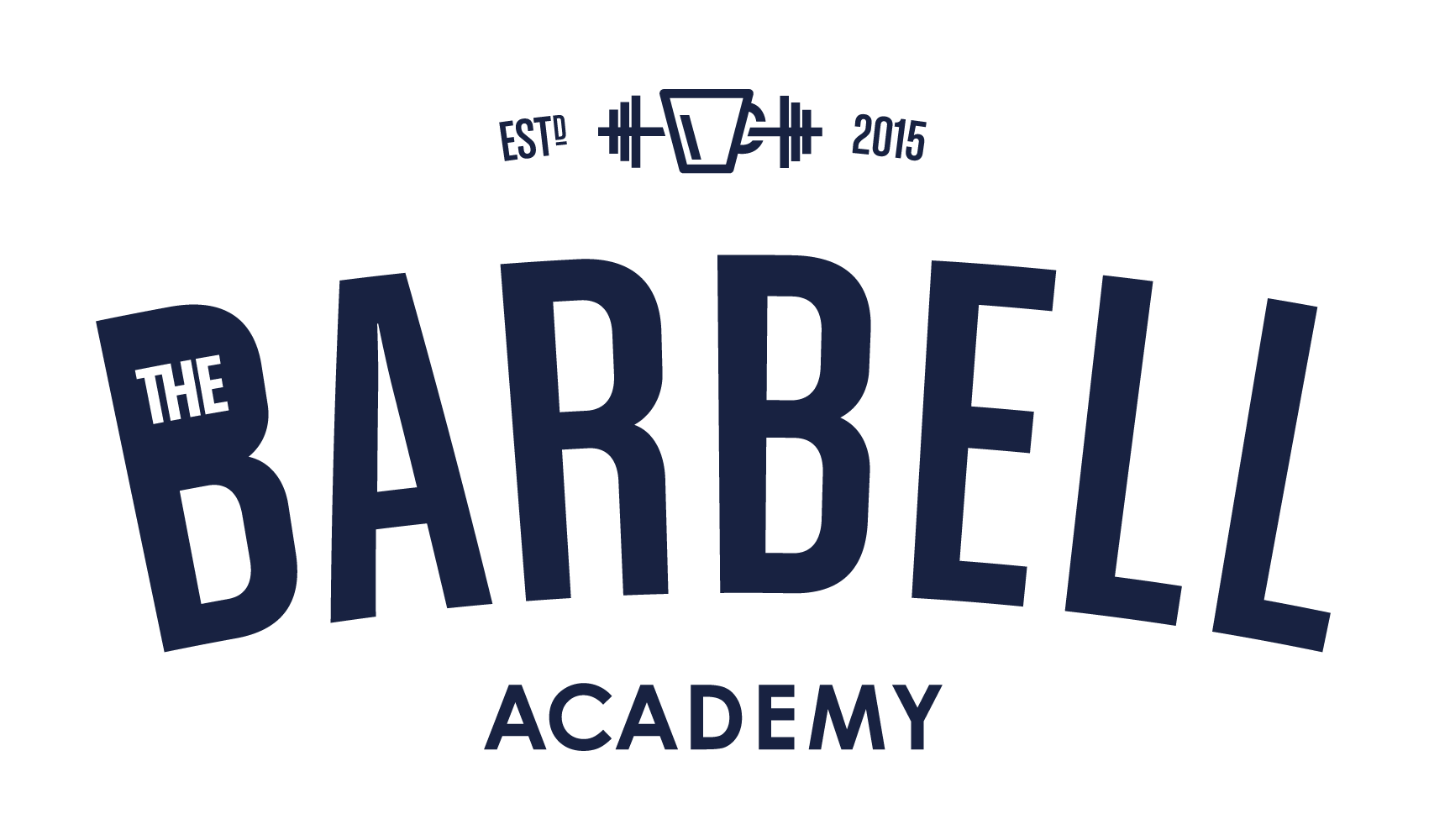 Logo for The Barbell Academy, established in 2015, featuring a barbell and a cup in the center.