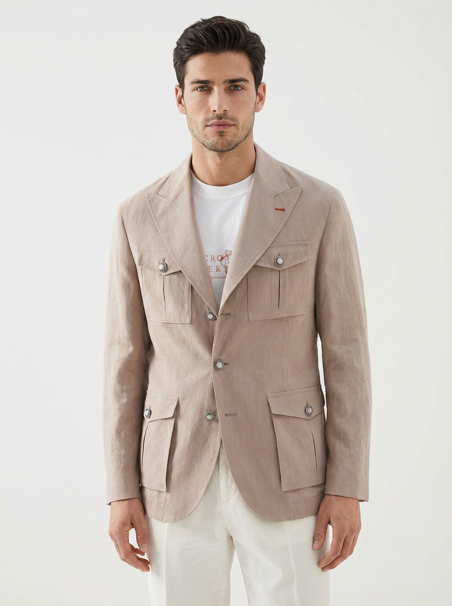 Brunello Cucinelli, Linen Suit Jacket Beige
