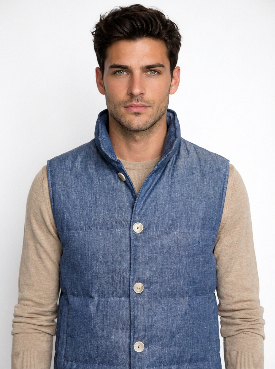 Brunello Cucinelli, Linen Vest Blue