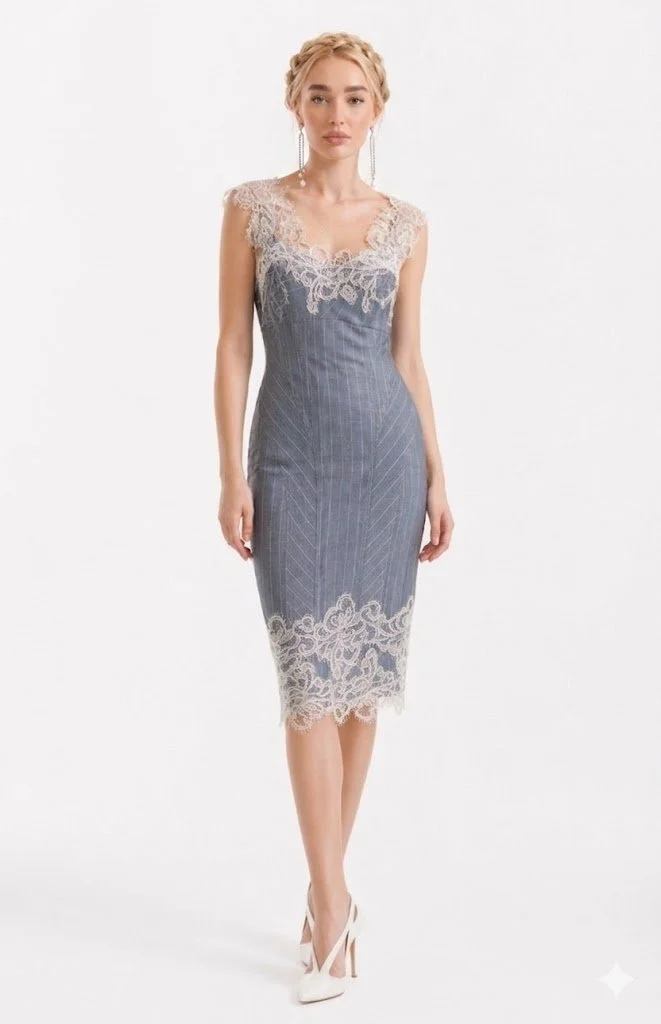 Babylon midi dress in pinstriped denim