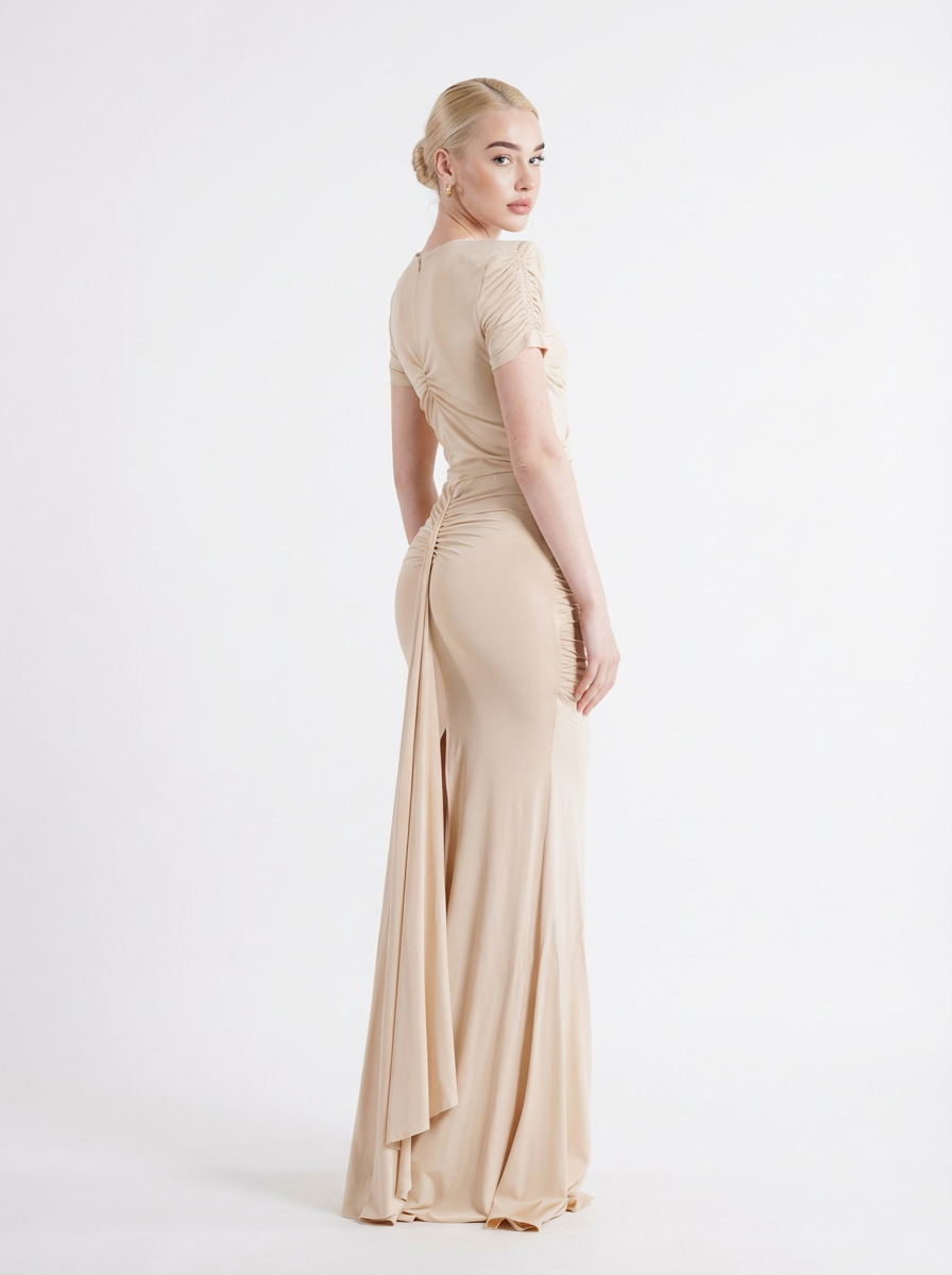 Ruched Maxi Dress Beige Babylon