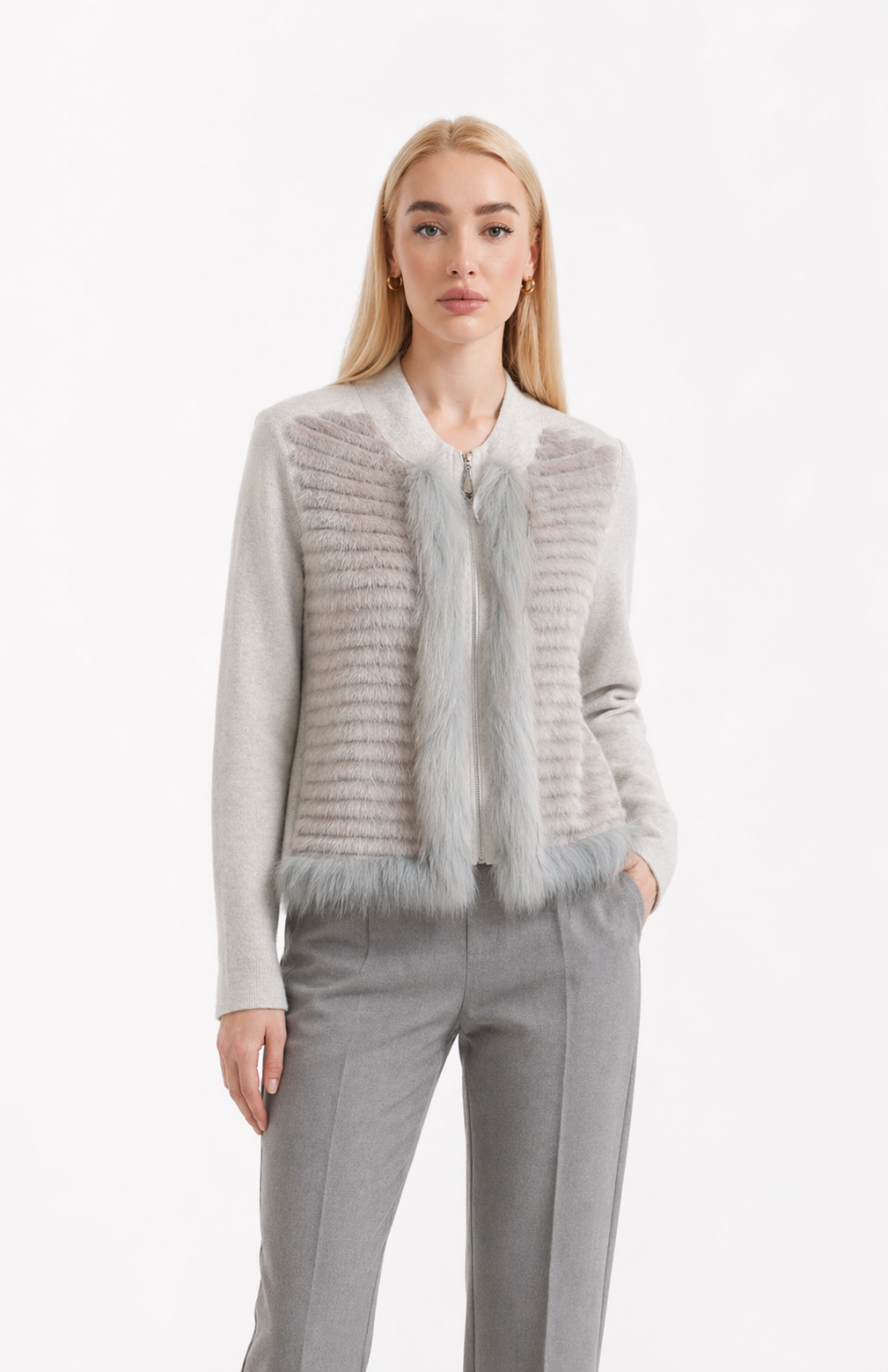 Tonet Jacket with Mink Front in Silver Grey