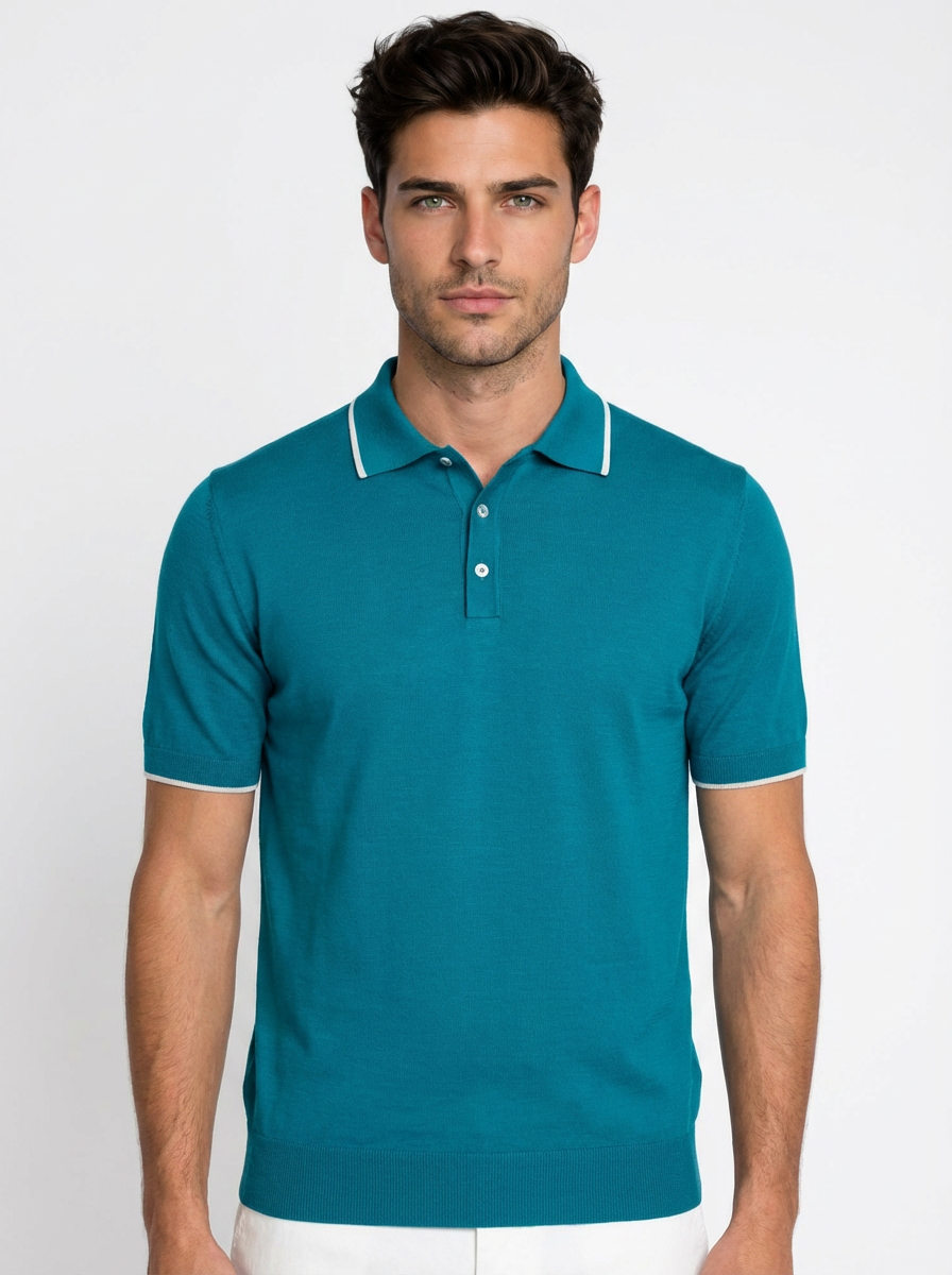 Moorer, Virgin Wool Polo Shirt Teal