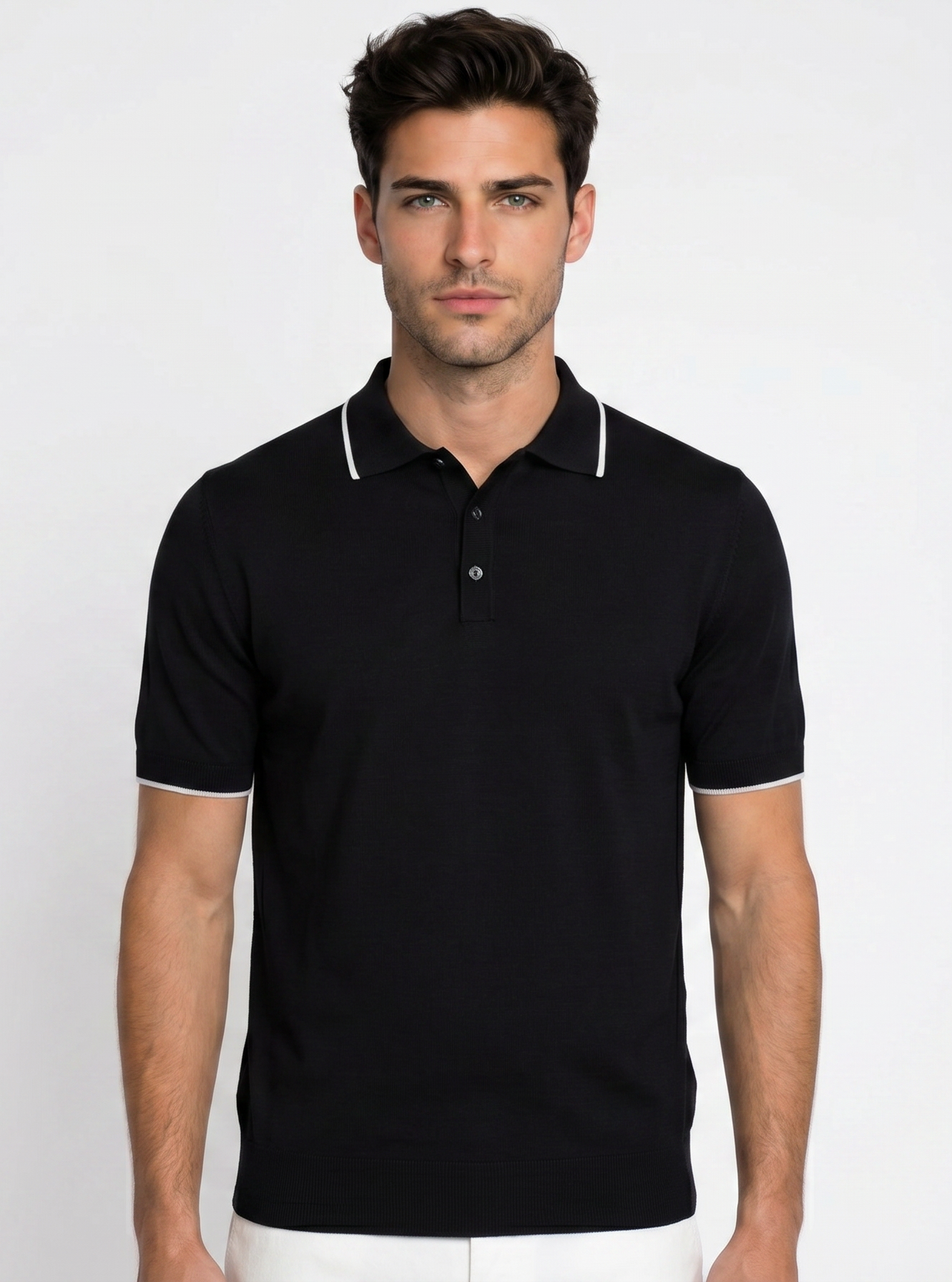 Moorer, Virgin Wool Polo Shirt Black