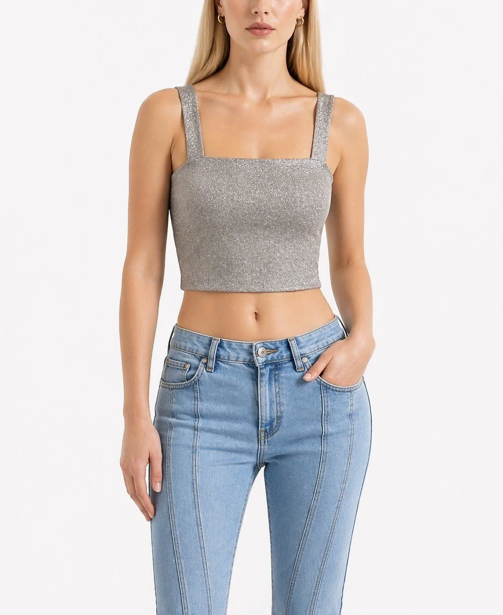 Tonet Sparkle Crop- Top in Silver/ Beige/ Grey