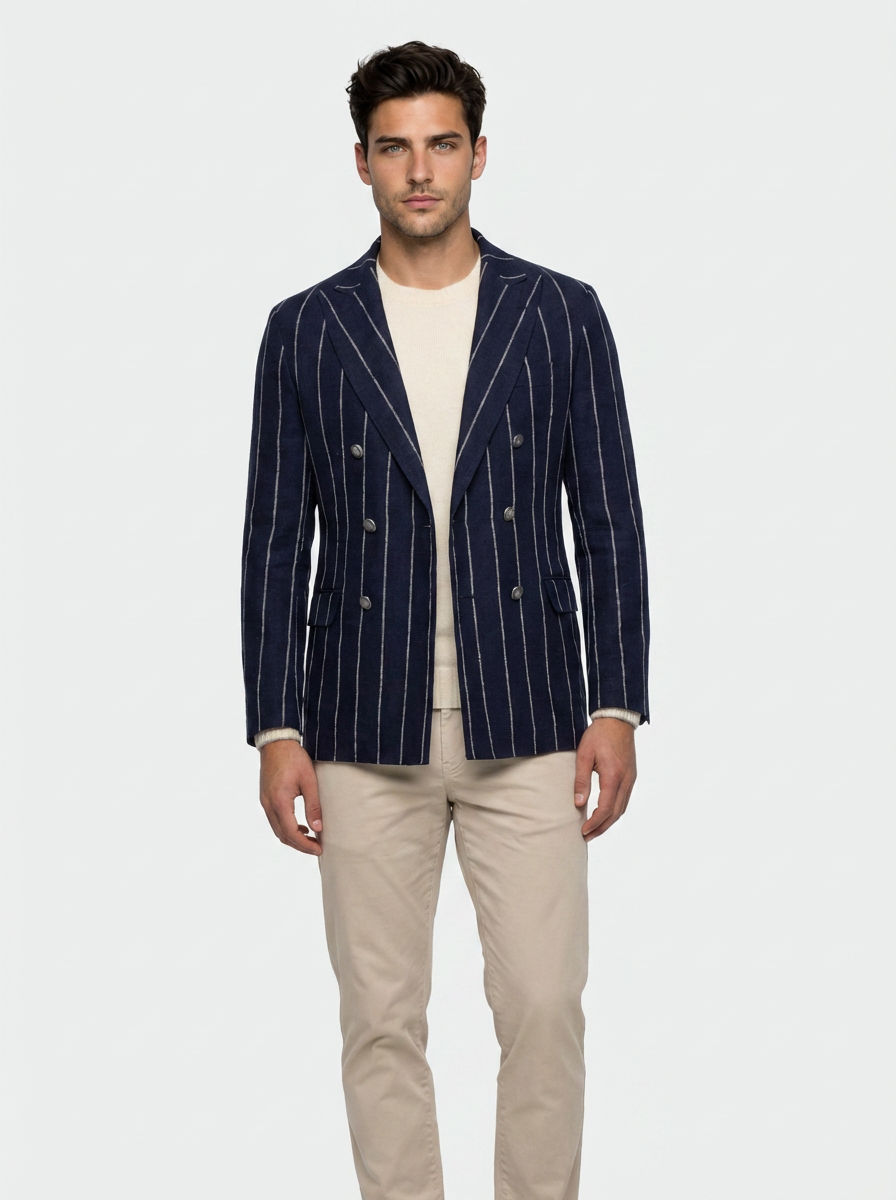 Brunello Cucinelli, Stripe Suit Jacket Navy