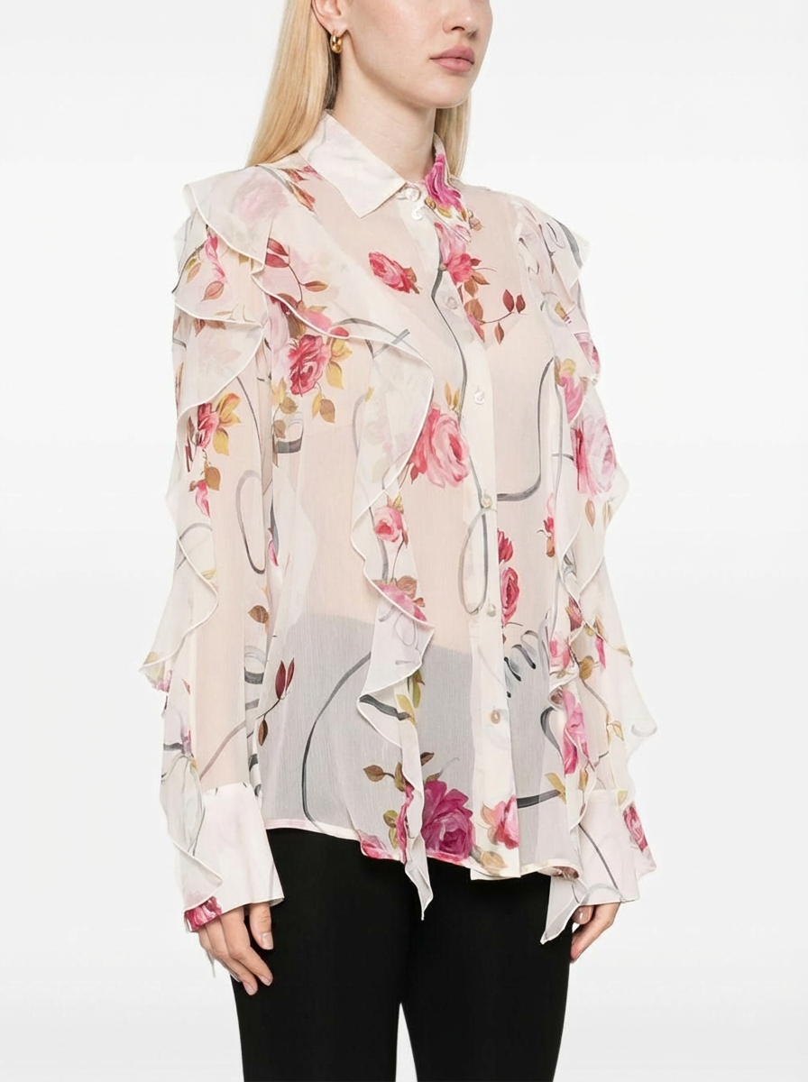 Bluemarine, Silk Blouse Rose Print