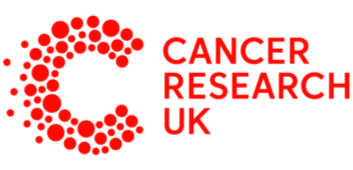 Logo of Cancer Research UK featuring a red dotted 'C' and bold red text.