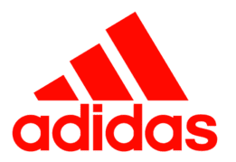 Red Adidas logo on a black background.