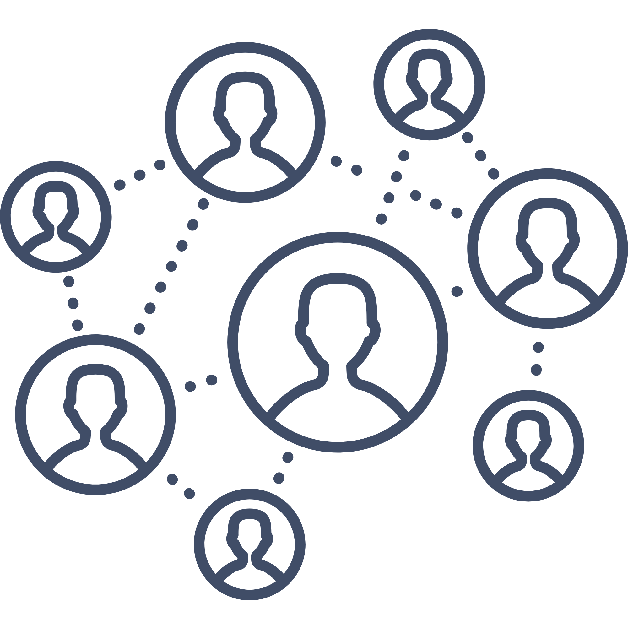 Abbildung von mehreren vernetzten Personen, die durch Linien verbunden sind, symbolisiert ein soziales Netzwerk oder Kommunikation.