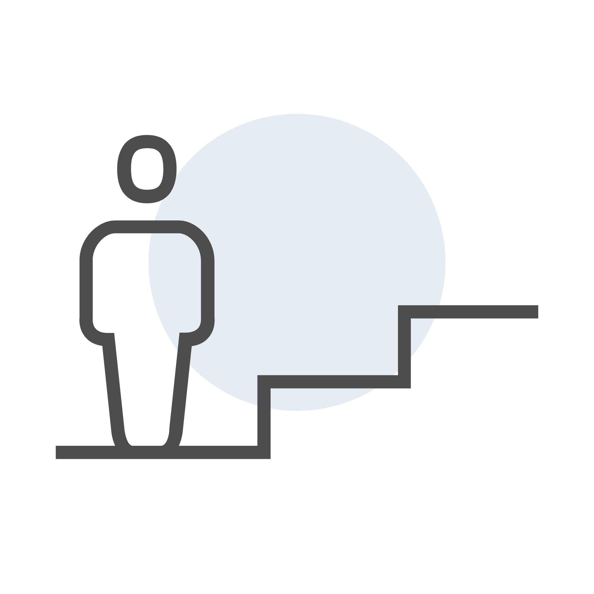 Symboldiagramm eines Menschen, der eine Treppe hinaufgeht, mit einer großen blauen Kugel im Hintergrund.