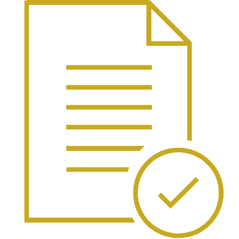 Symbolbild eines Dokuments mit Häkchen, typisch für Bestätigung oder Genehmigung.