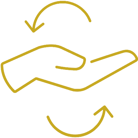 Stilisiertes Icon einer Hand mit Pfeilen, die eine Rotation andeuten.