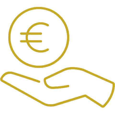 Symbol eines Euro-Banknotens über einer Hand, die Geld repräsentiert.
