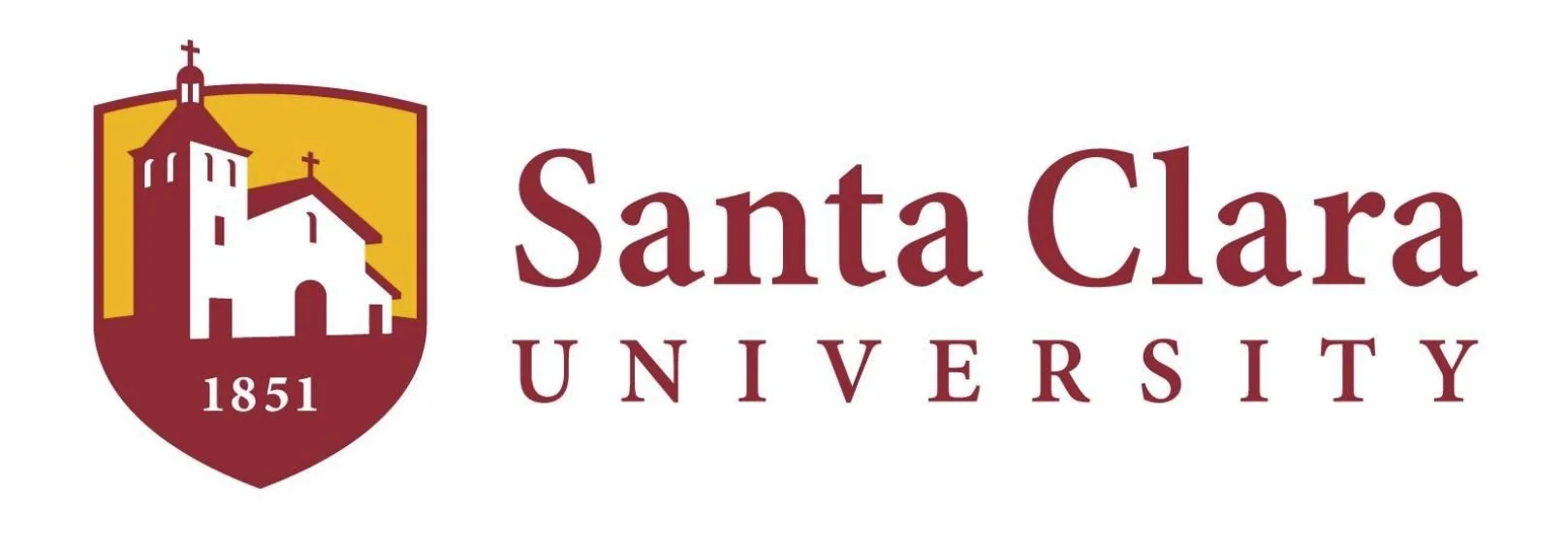 Santa Clara University log. It shows the founding mission and the year 1851.