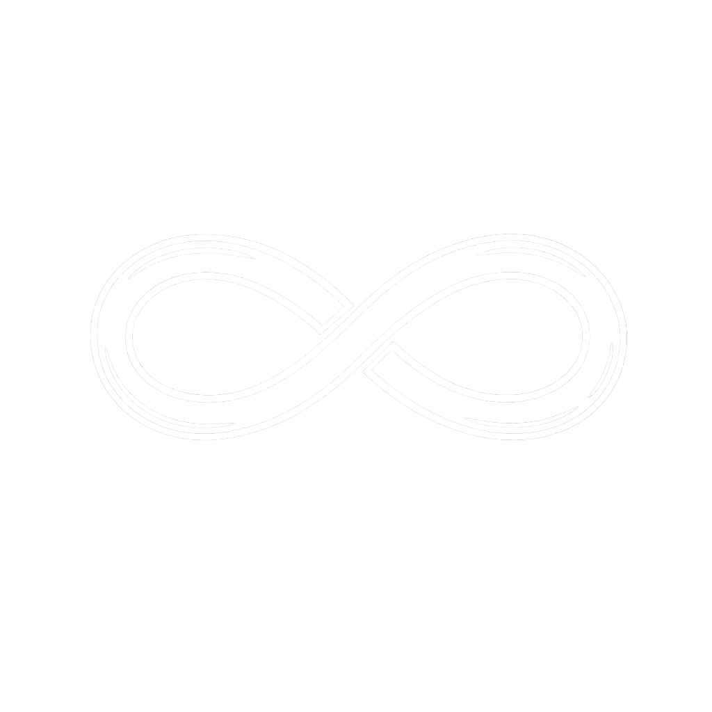 White neon infinity symbol on a black background.