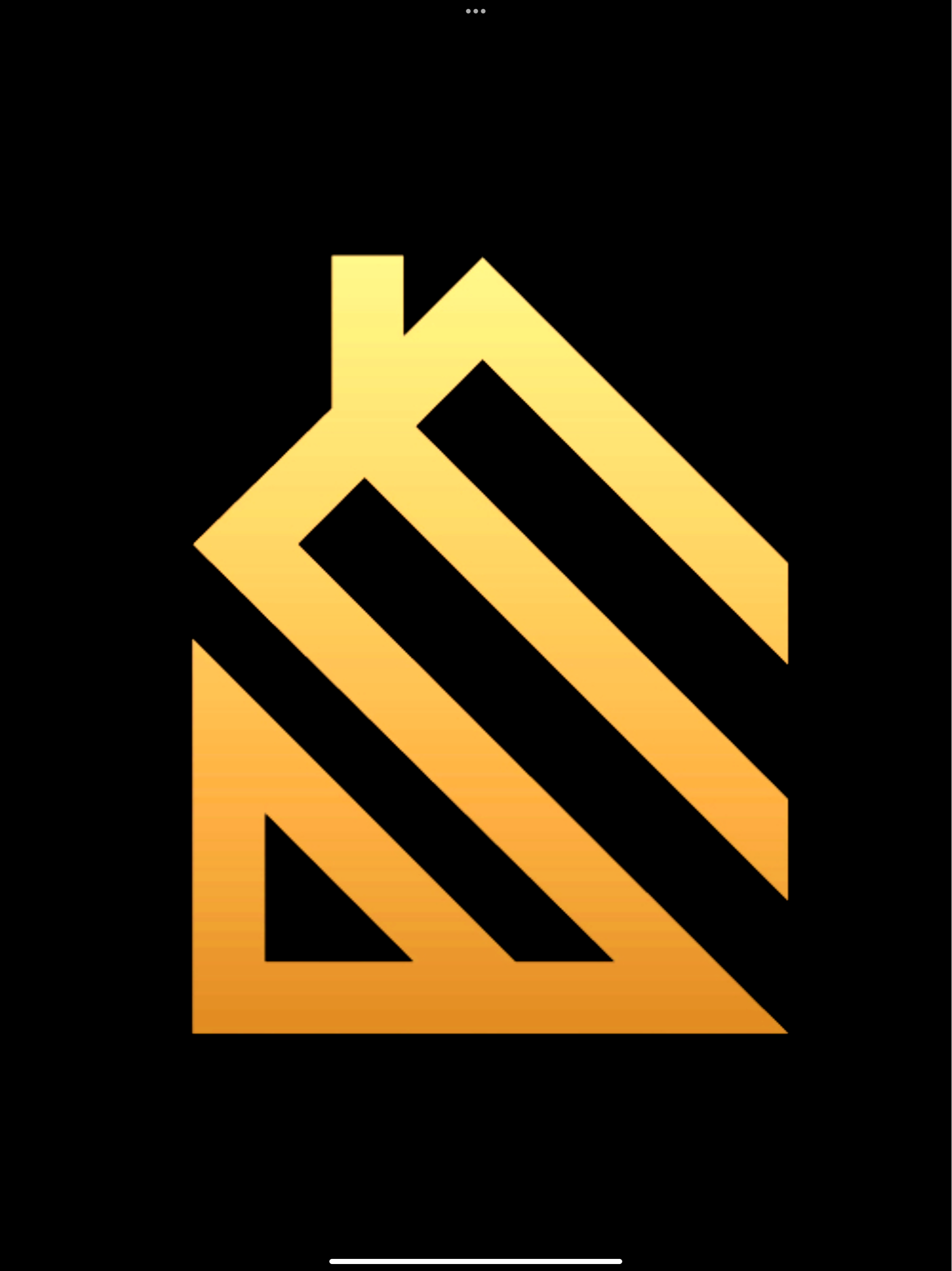 A black background with a gold geometric logo that resembles a stylized house or letter 'A'.