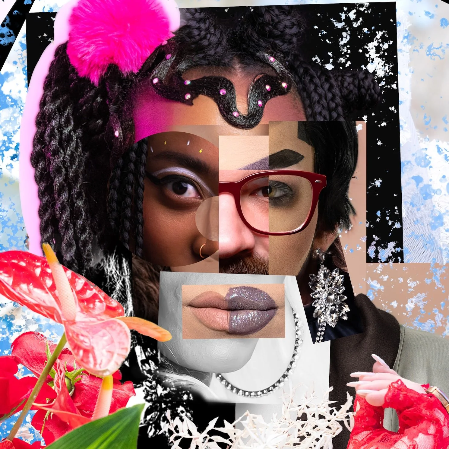 Fine Art Digital Collage by Twin Cities Photographer Jay Cupcake. Collage of makeup, fashion, and diverse faces with floral and abstract elements