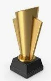 A gold trophy with a black base