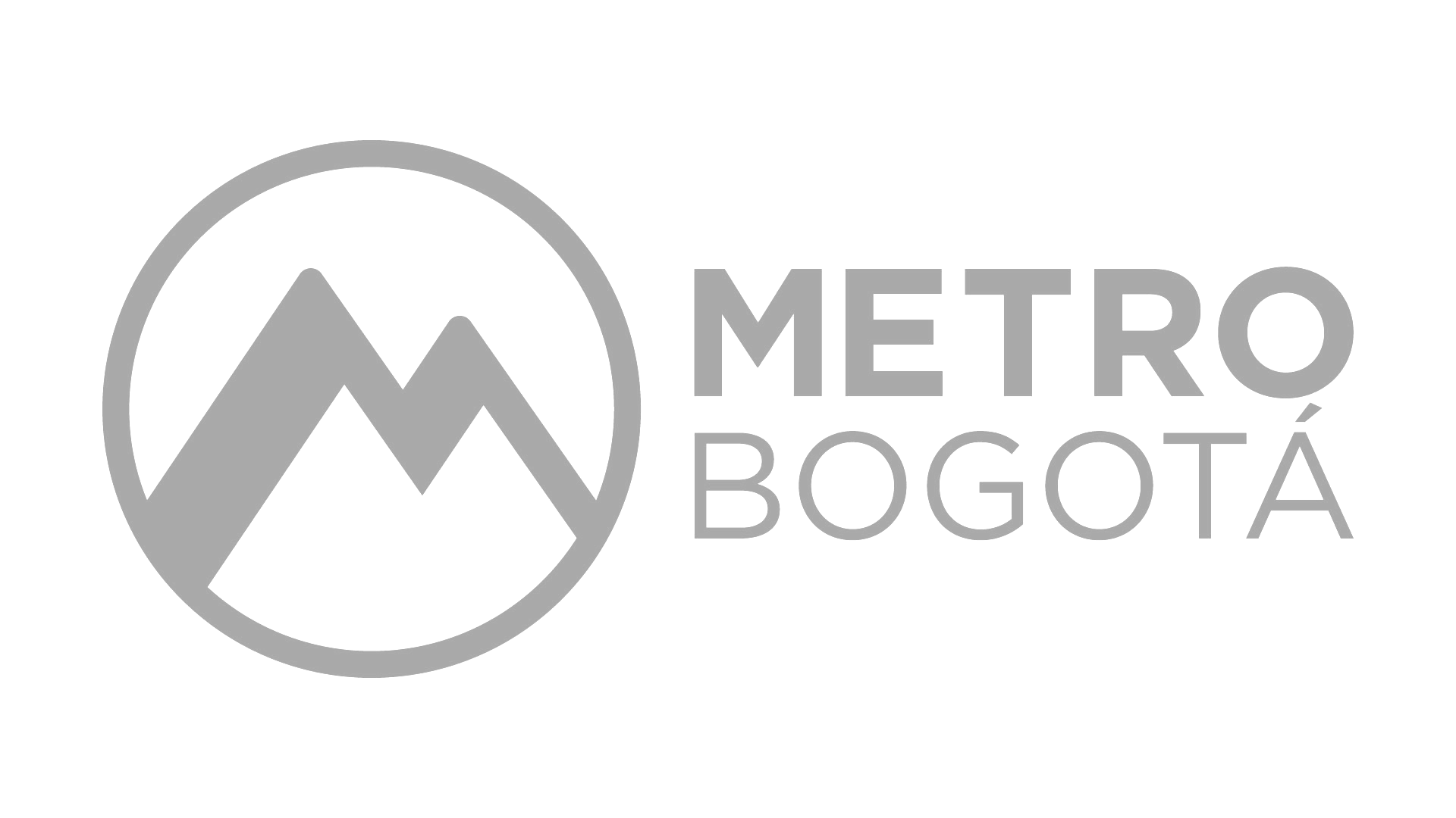 Gray logo of Metro Bogotá featuring stylized mountain peaks within a circle, with the words 'METRO BOGOTÁ' to the right.
