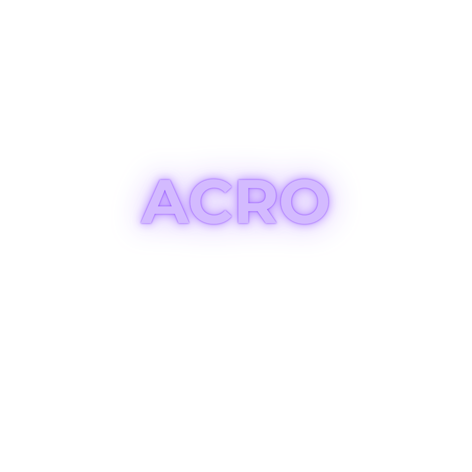 A purple and pink digital graphic with the word 'ACRO' in uppercase letters inside a rounded rectangle. The background is mostly black with a pink section at the bottom.