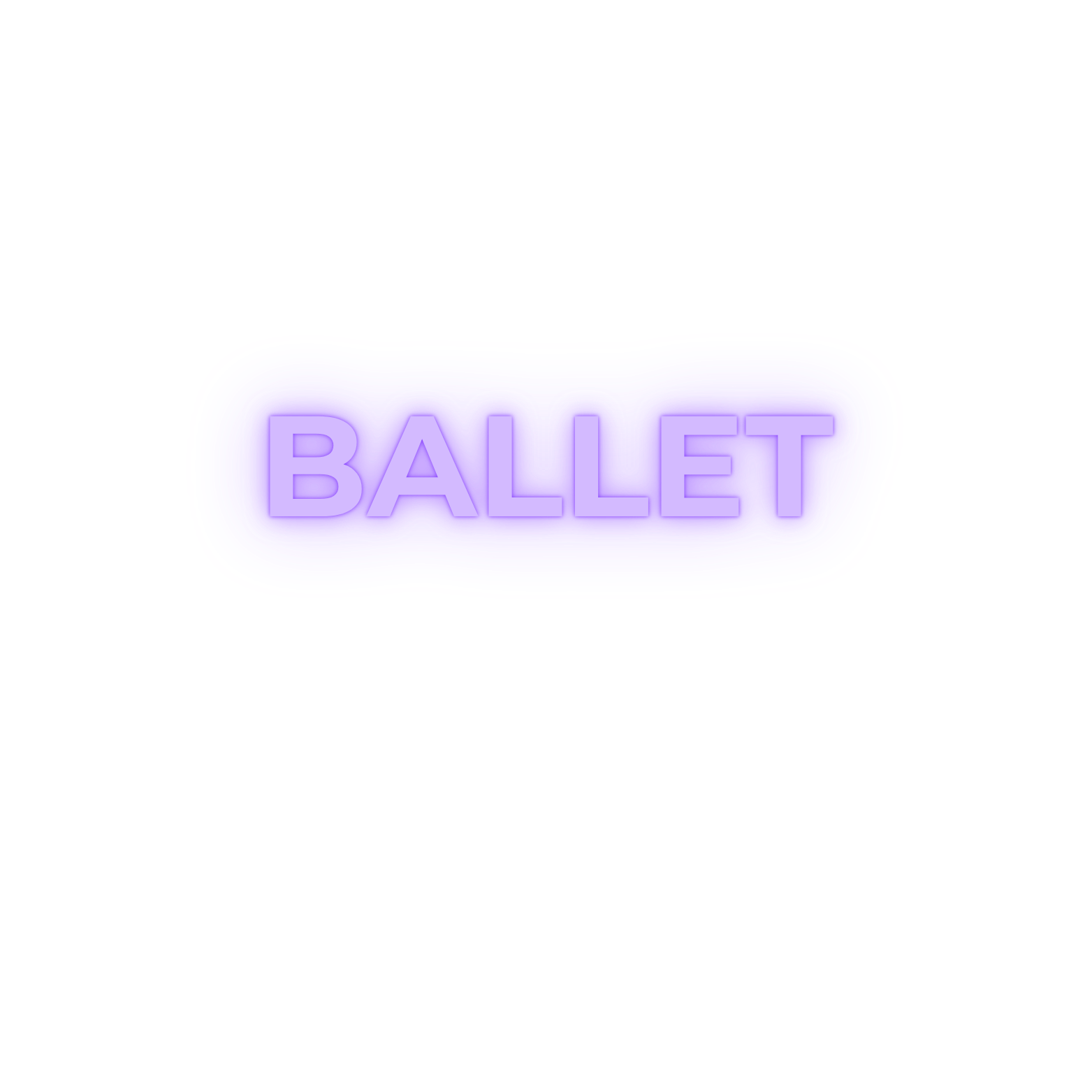 A neon sign with the word 'BALLET' in purple with a pink background.
