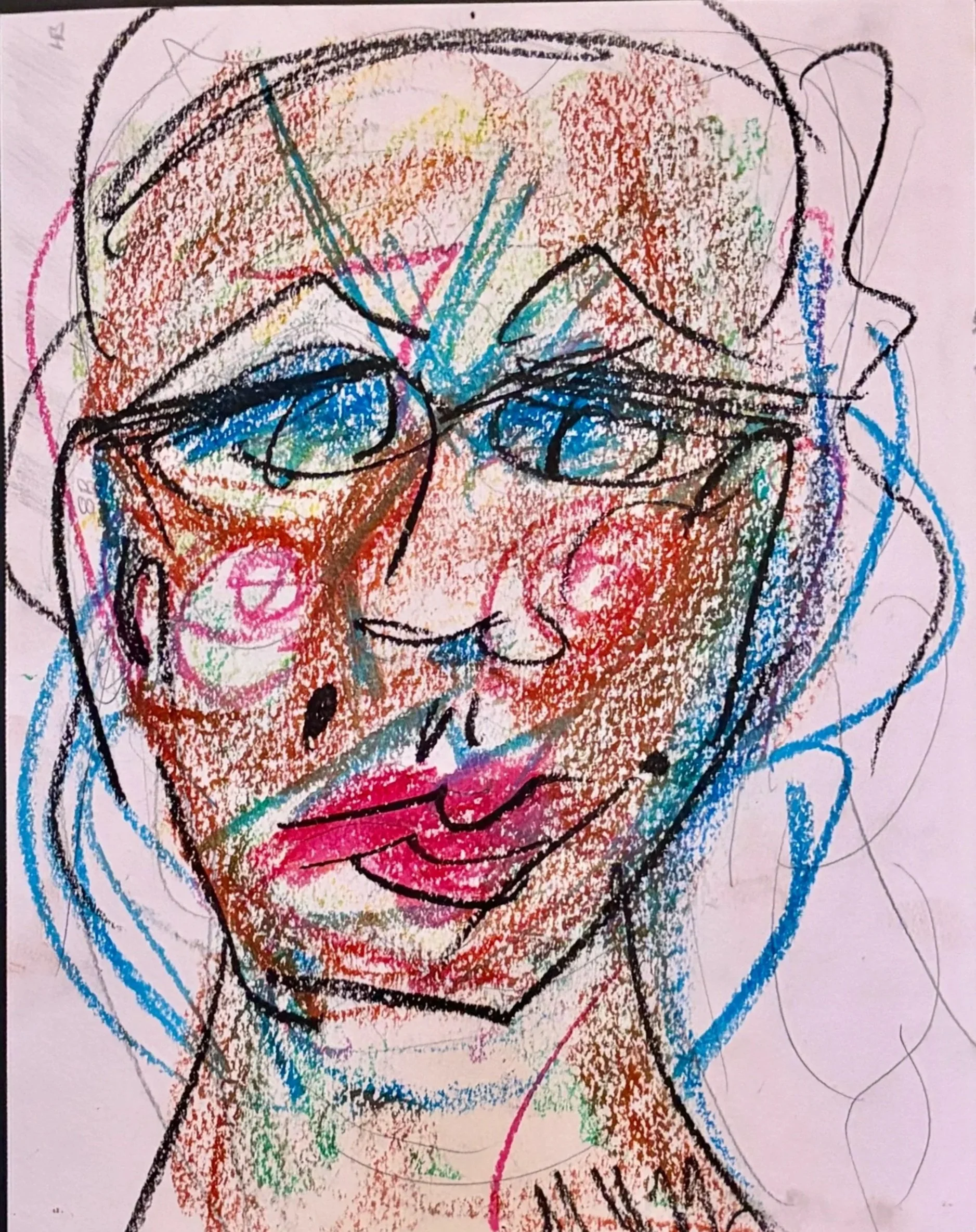 Color Pencils & Oil Pastels Portrait 'Manic'