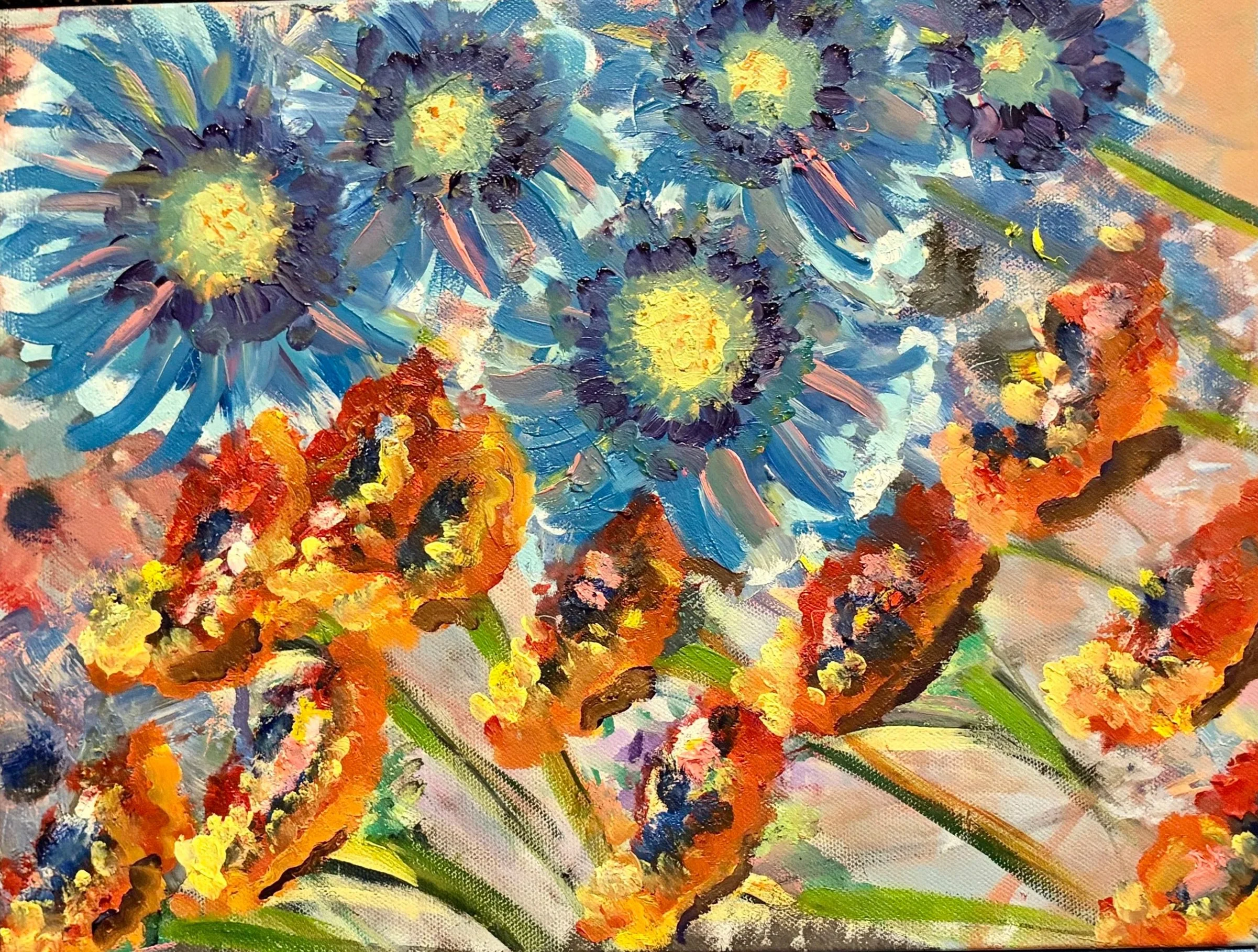 Vibrant Abstract Flower Field Oil Painting