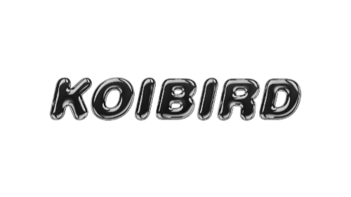 Text spelling "KOIBIRD" in metallic balloon-style letters.