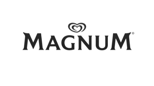 Magnum ice cream logo with stylized heart shape above the word 'MAGNUM' on a black background.