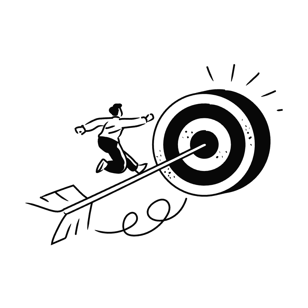 Person running towards a target on azoomed-in arrow