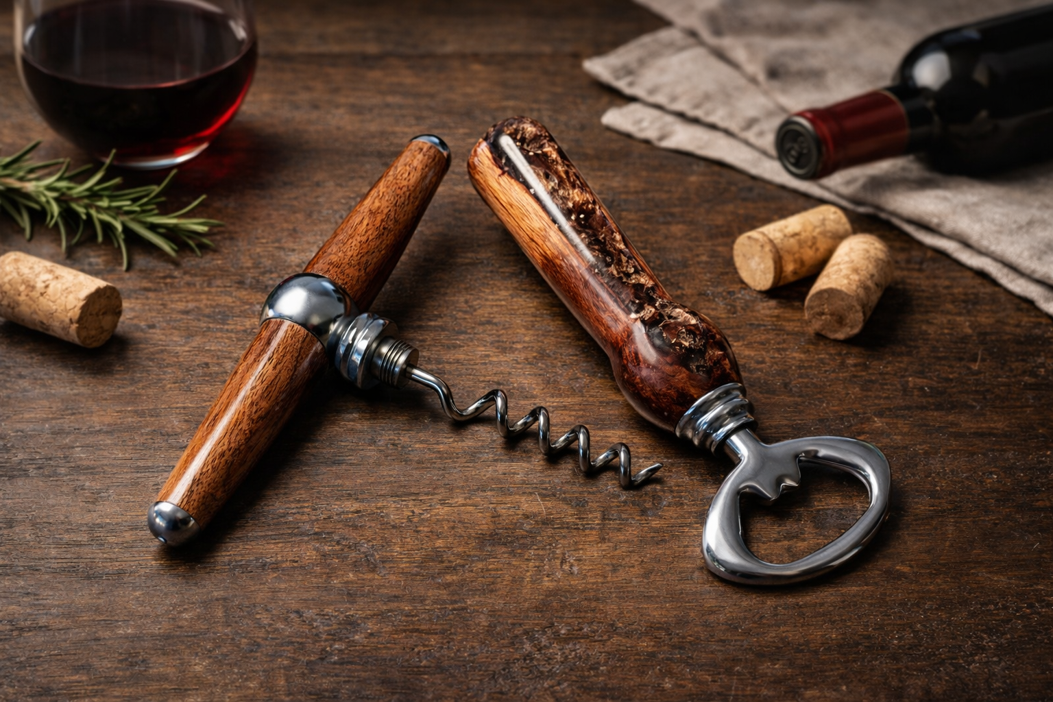 Handcrafted Wood Corkscrew & Bottle Opener