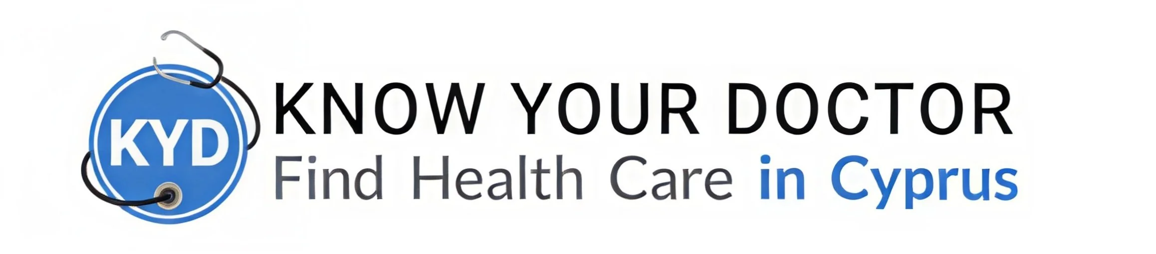 Logo for Know Your Doctor with a stethoscope and the text: Find Health Care & child psychologist Limassol in Cyprus.