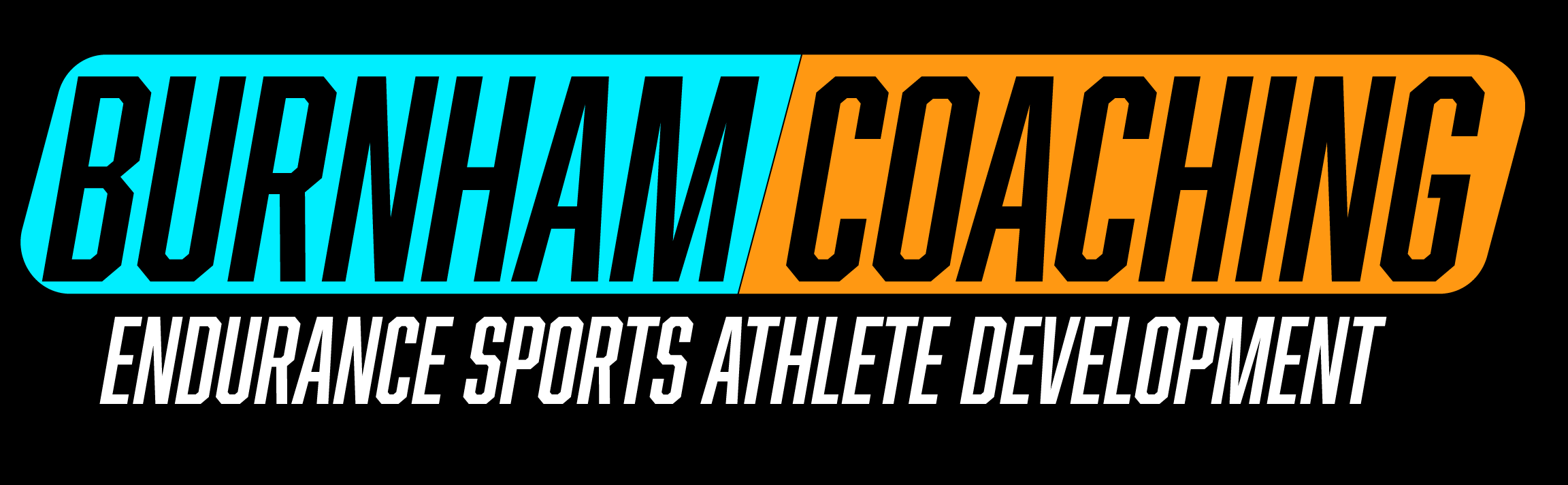 Logo for BURNHAM COACHING Endurance Sports Athlete Development with blue and orange colors and black background