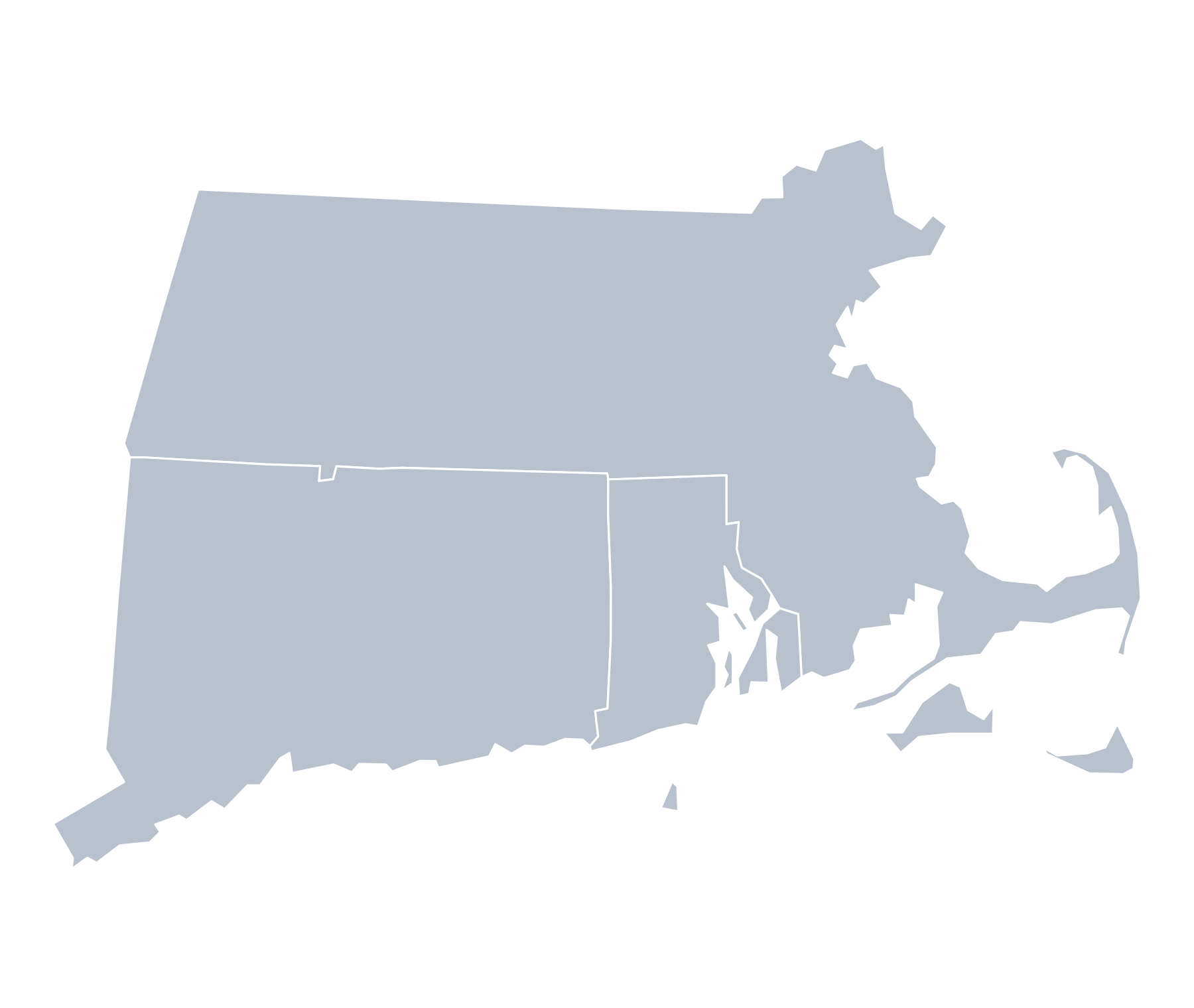 A map of Massachusetts with its counties outlined.