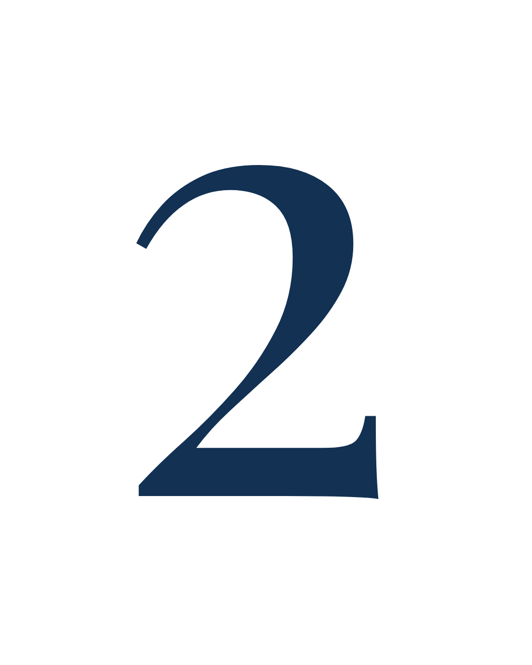 Large navy blue number 2 on a black background.