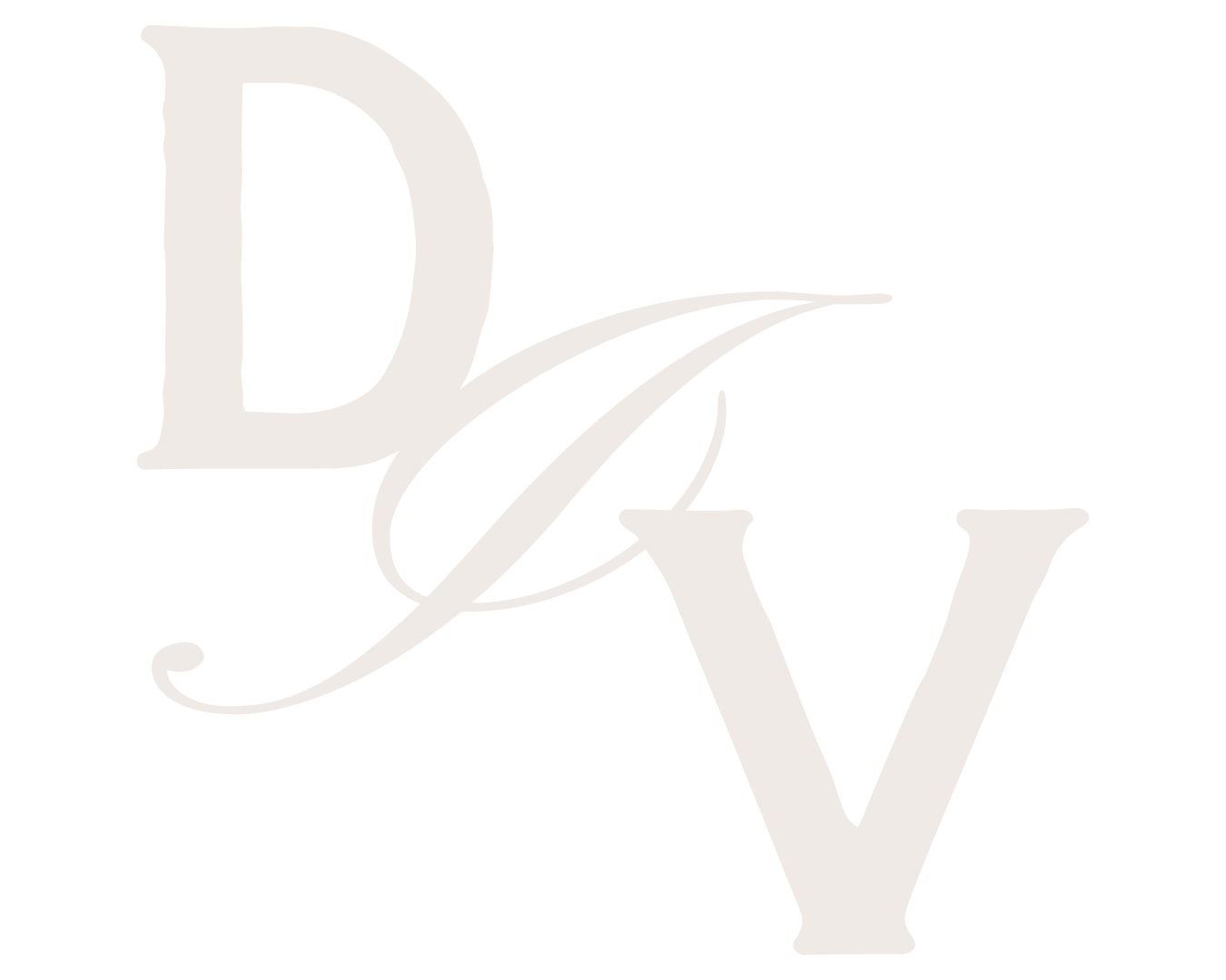 Elegant monogram of the letters D and V intertwined in a decorative script style, with a black background.