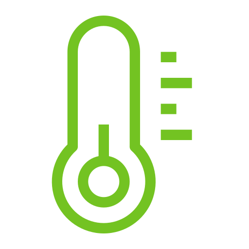 Green thermometer icon showing high temperature.