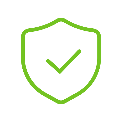 Green shield with a checkmark inside symbolizing security or protection.