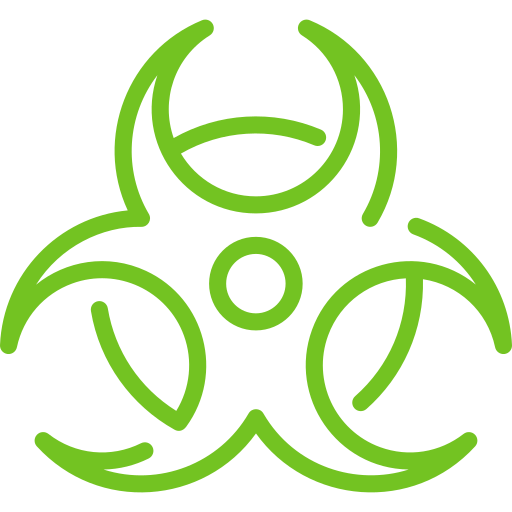 Green biohazard symbol on black background.