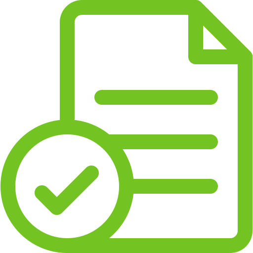 Icon of a document with a checkmark indicating approval or completion.