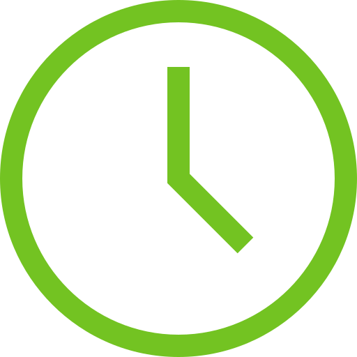 Clock showing 3:00 with a green outer ring and black face.