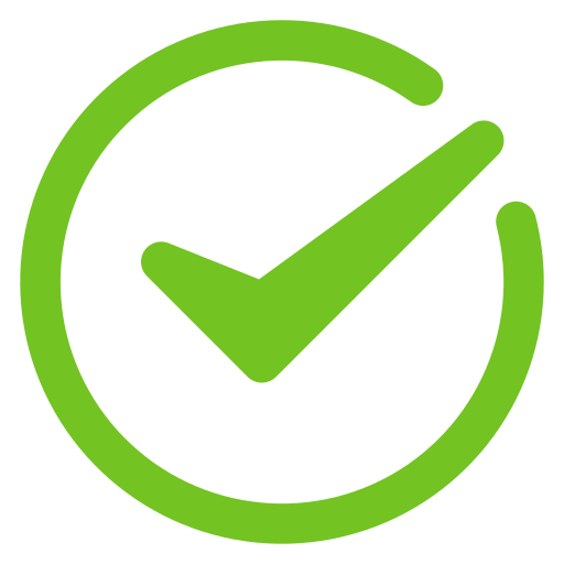 Green check mark inside a circular outline.
