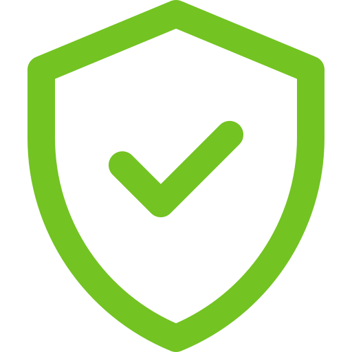 Green shield icon with a checkmark inside it.