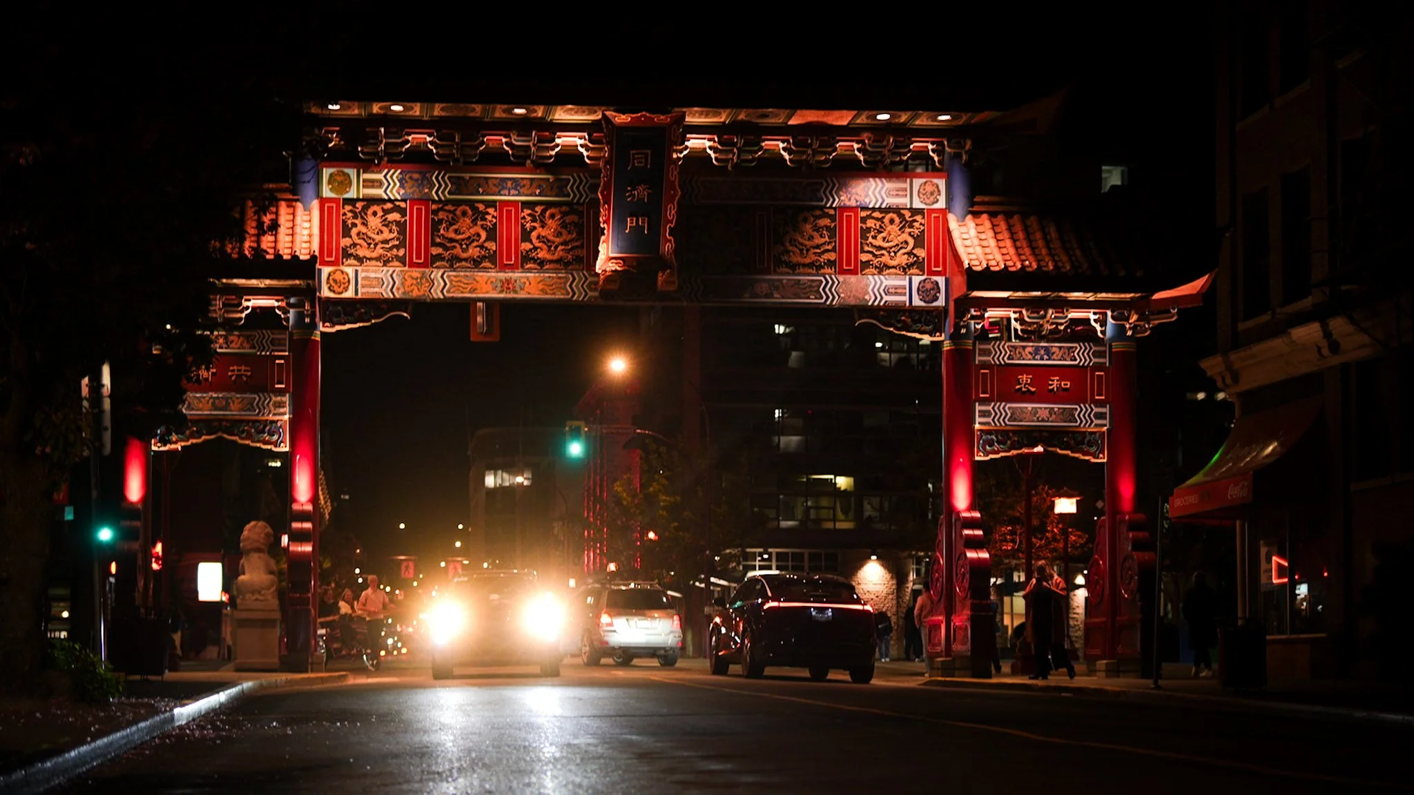Chinatown at night  in Victoria Canada  landscape focused picture  embrace creative 