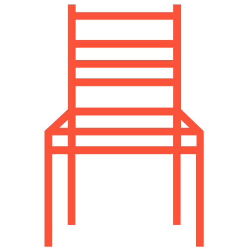 chair logo, in a vibrant shade of orange