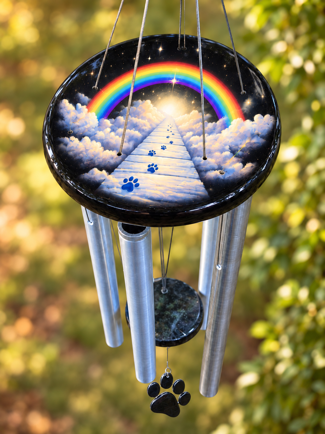 Pet memorial wind chime with ashes and rainbow bridge