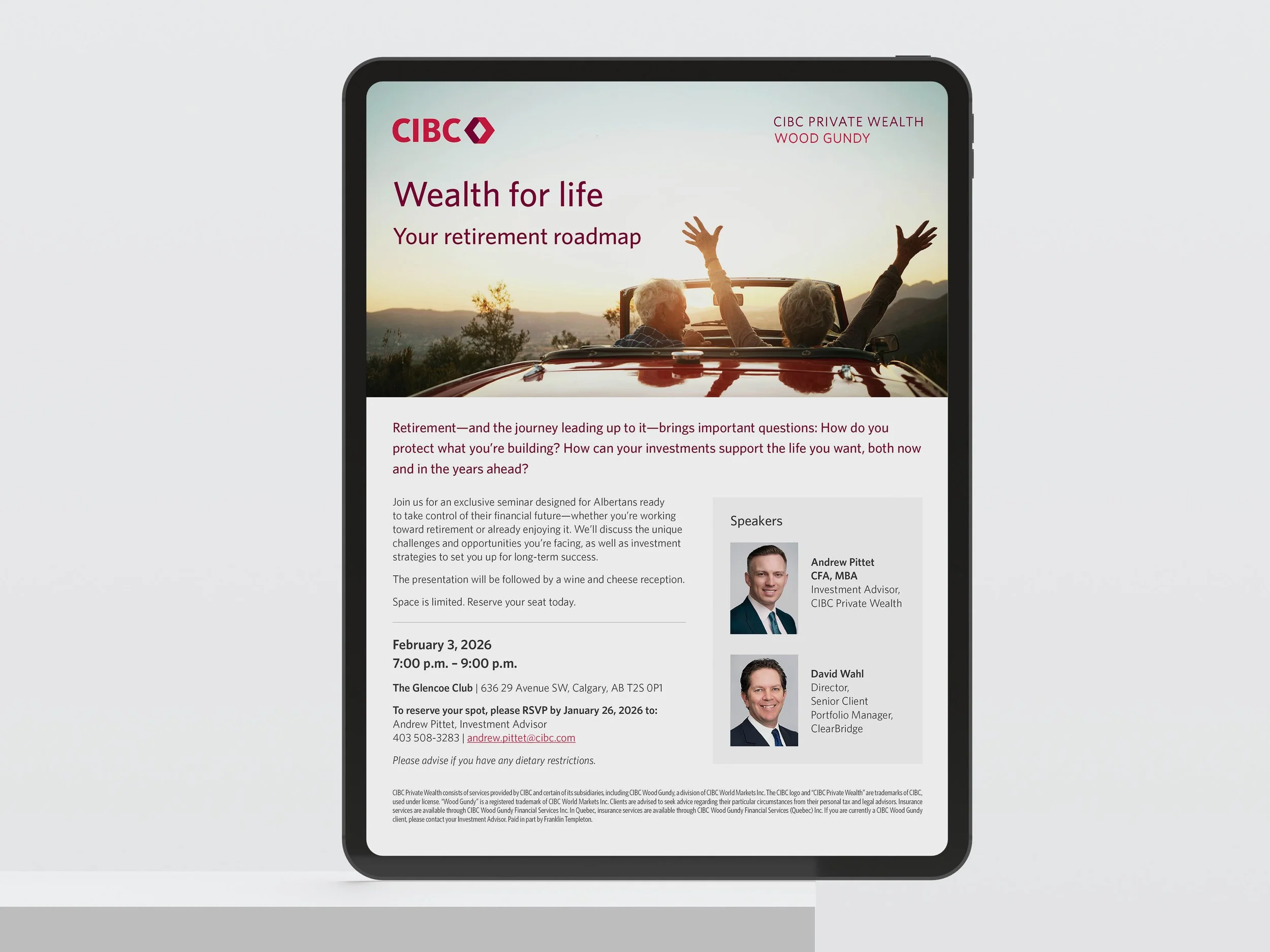 Advisory Team Invitation: Event invitation designed in a print and digital format to deliver a polished client experience.