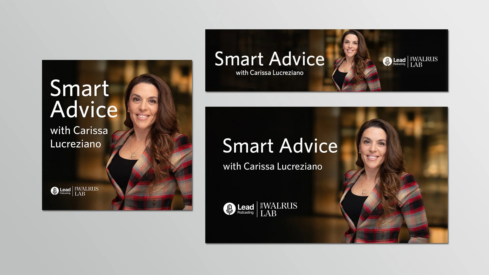 Smart Advice Podcast Graphics: Multi-platform podcast assets designed for consistent branding across digital and social formats.