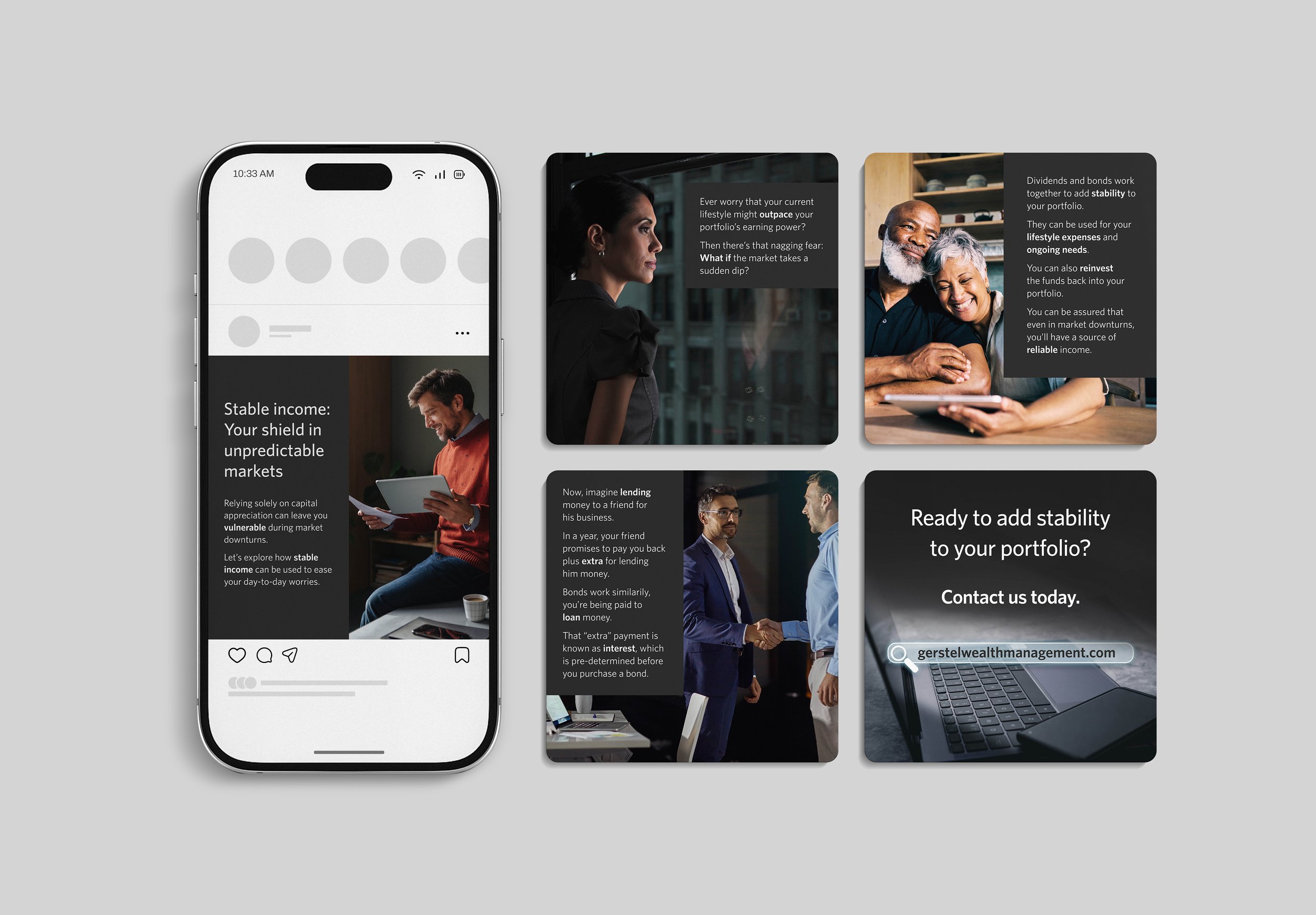 Investment Advisor Social Media Posts: Branded social content created to increase audience engagement while maintaining compliance standards.
